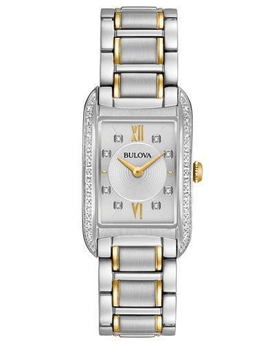 34mm Two-tone Rectangular Bracelet Watch W/ Diamond Bezel
