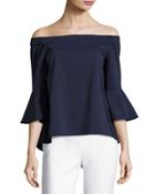 Off-the-shoulder High-low Blouse, Navy