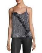 Justine Sequined Camisole Top W/ Ruffled Frill