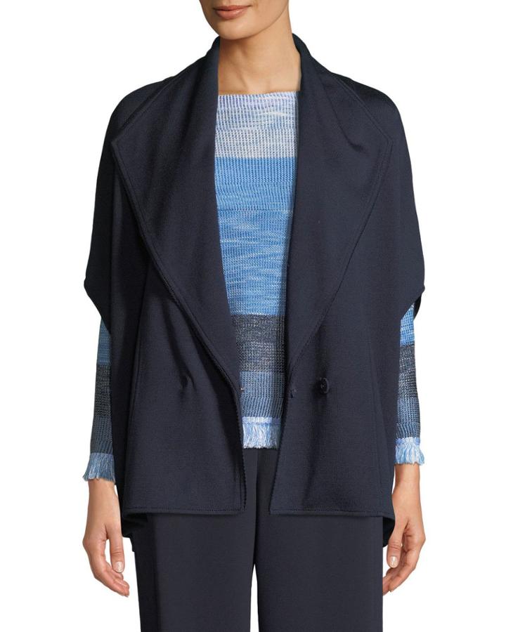 Piped Snap-front Wool-blend Cape Jacket