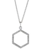 14k White Gold Diamond Hexagon Necklace