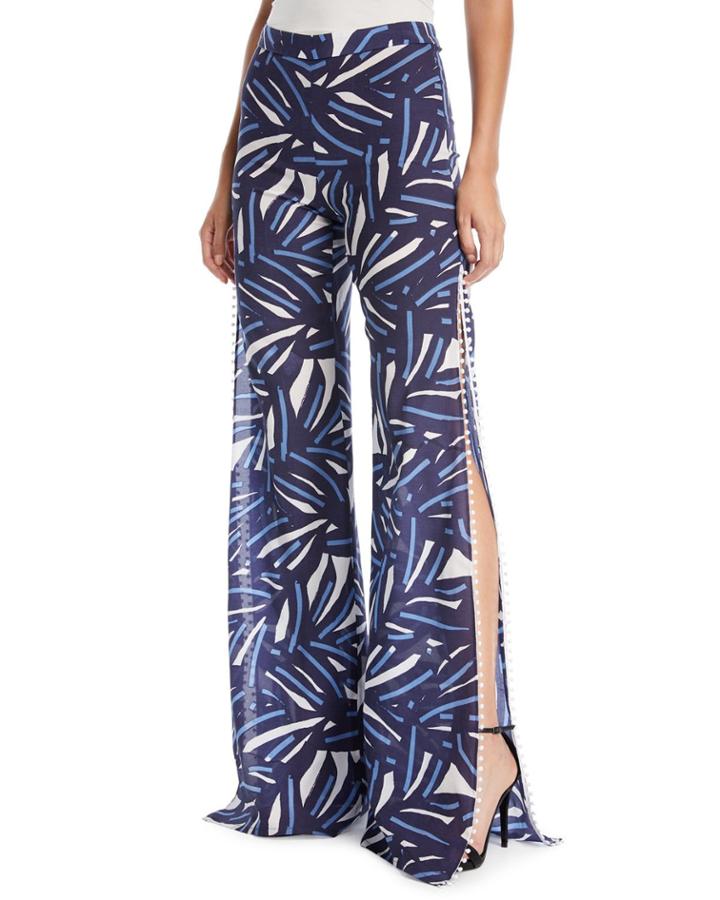 Levine Slit-side Wide-leg Printed Cotton Pants