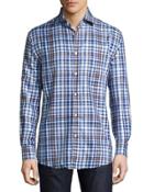 Classic-fit Non-iron Plaid Sport Shirt, Blue/brown