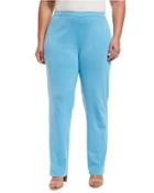 Basic Straight-leg Knit Pants, Blue,