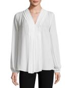 Pleat-front Long-sleeve Blouse