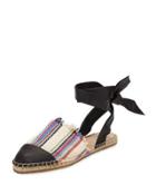 Heloise Striped Ankle-wrap Espadrille Flat,