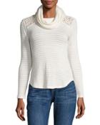 Lace-inset Cowl-neck Top, White