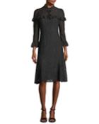 Lace Ruffle Cocktail Dress W/ Bead Bow