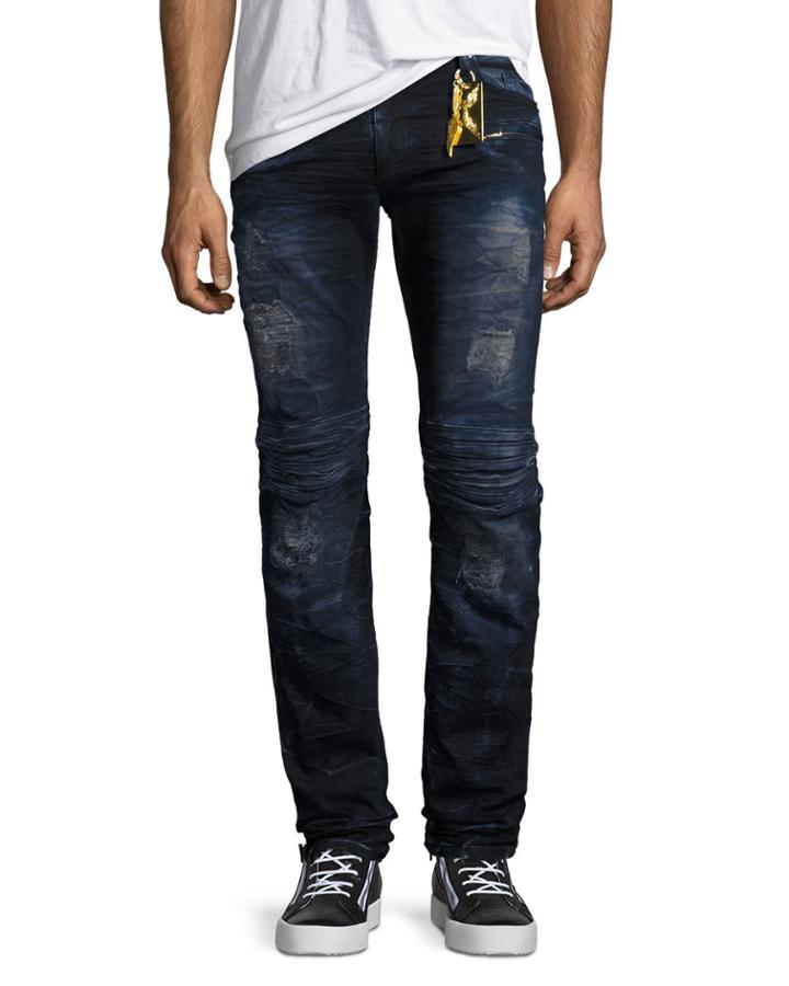 Motard Skinny Biker Jeans, Blue/purple