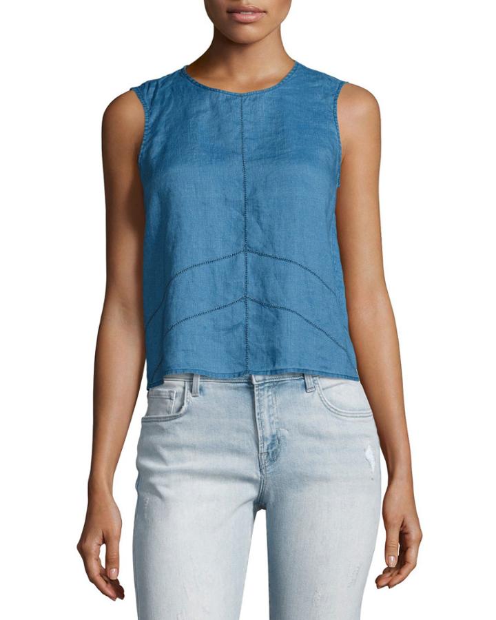 Saia Sleeveless Linen Chambray Top, Blue