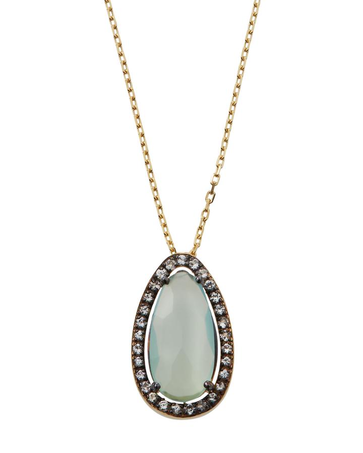 14k Pear Chalcedony Pendant Necklace W/