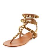 Mumbaia Suede Studded Flat Sandals, Brown/multi