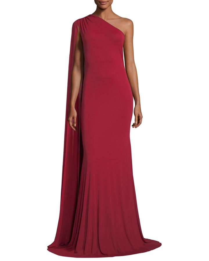One-shoulder Cape Gown, Red