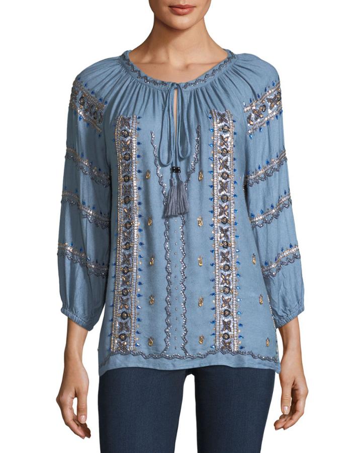 Phoenix Embellished Blouse, Blue