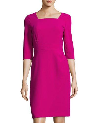 Square-neck Faux-wrap-skirt Dress,