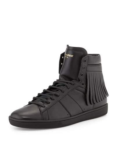 Leather High-top Sneaker With Fringe-detail
