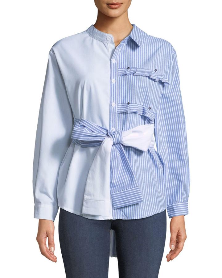Two-tone Tie-waist Button-front
