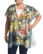 Rosalia Beaded-neck Poncho Top, Multi,