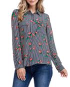 Striped Cherry-print Button-front