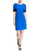 Contrast Puff Sleeve Sheath Dress W/ Cufflinks