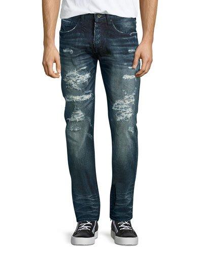 Demon Distressed Technics Denim Jeans, Dark Indigo