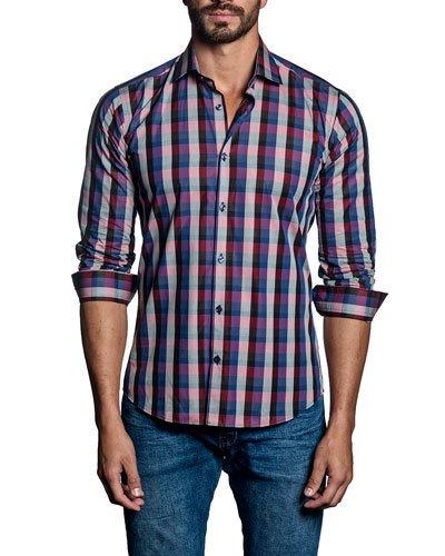 Large-check Sport Shirt, Pink/blue