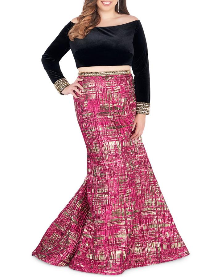 Plus Size Embellished Two-piece Long Sleeve