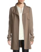 Asymmetric Draped Knit-sleeve Jacket