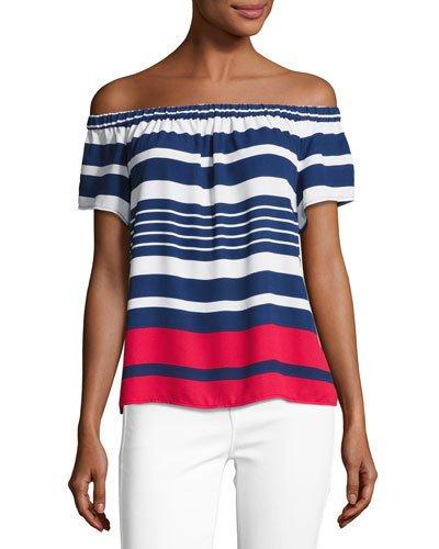 Off-the-shoulder Striped Top, Blue/multi