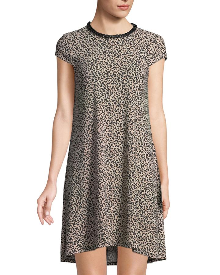 Chain-neck Cap-sleeve Trapeze Dress