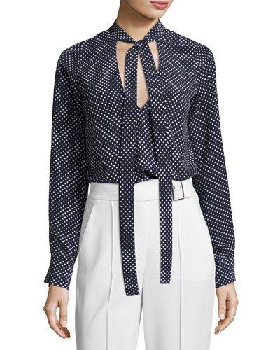 Priya Polka-dot Tie-neck Blouse