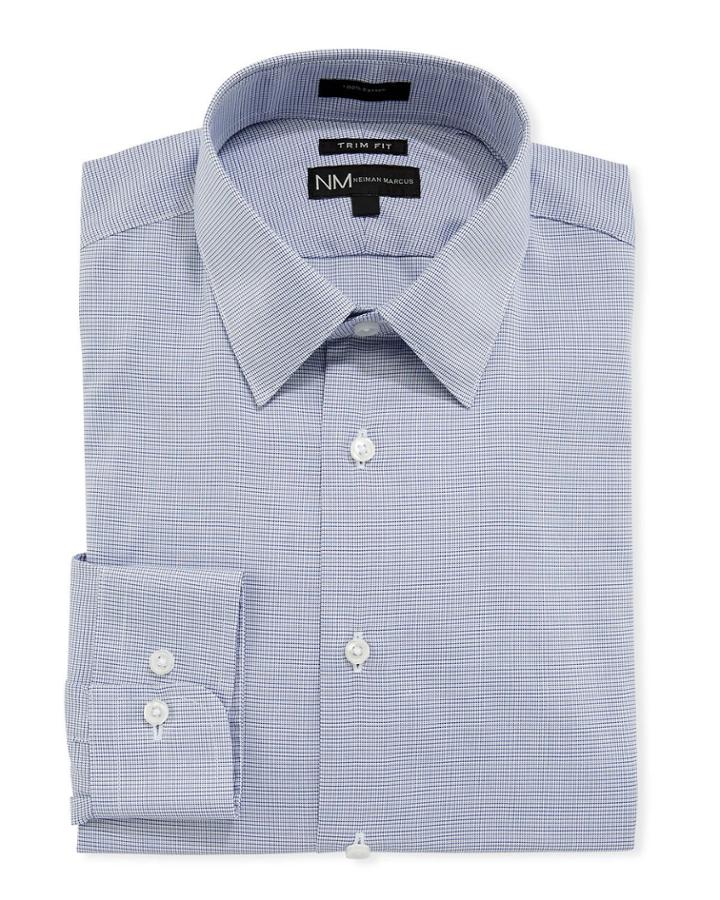 Men's Trim-fit Regular-finish Dobby-check Sport