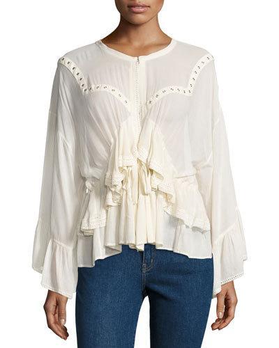 Stockett Ruffle & Grommet Voile Top, Ecru