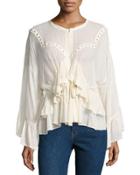 Stockett Ruffle & Grommet Voile Top, Ecru