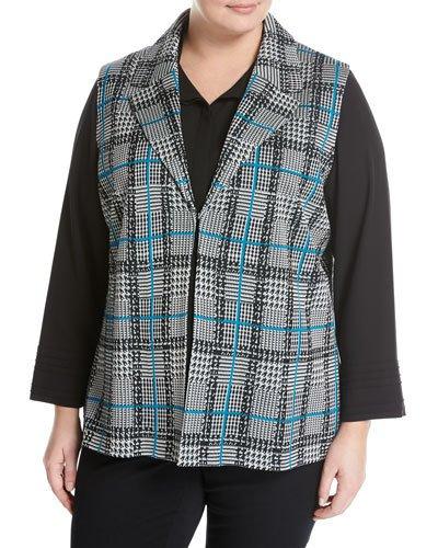 Plaid Knit Vest, Black/white,