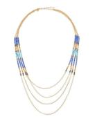 Long Multi-strand Beaded Chain Necklace, Blue