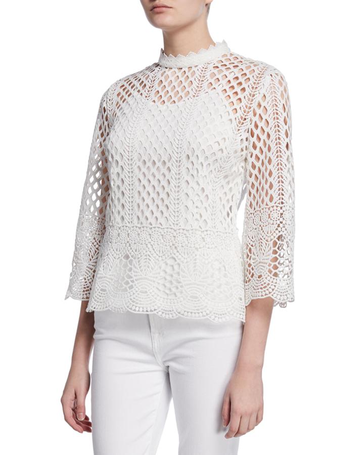 Lace Overlay Flare-sleeve Blouse