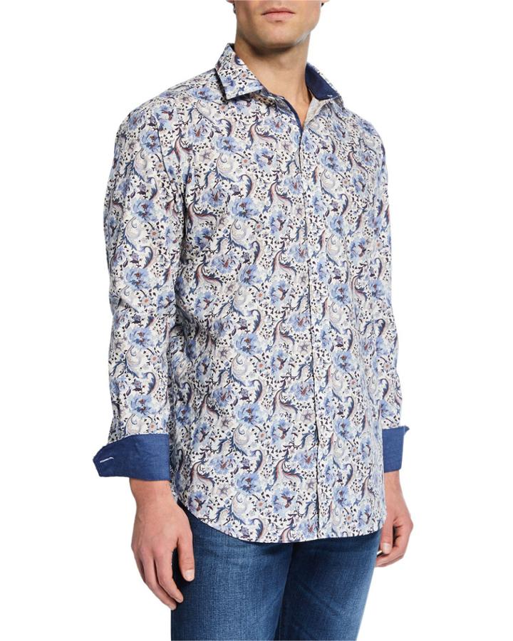 Men's Botanical-print Shaped-fit