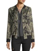 Crystal Ball Zip-front Bomber Jacket With Beaded Trim
