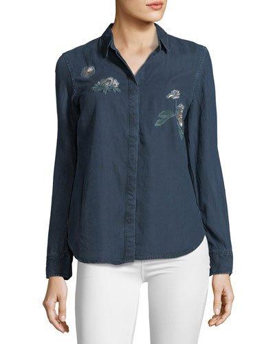 Embroidered Chambray Top