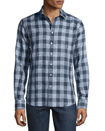 Long-sleeve Linen Check