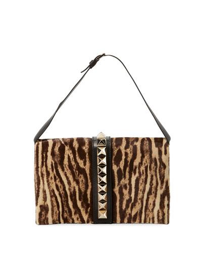 Animal-print Fur Hobo Bag, Brown
