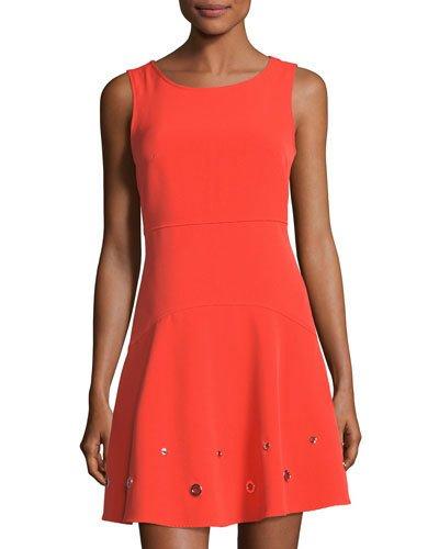 Grommet-trim Fit & Flare Dress