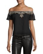 Embellished Off-the-shoulder Blouse, Black