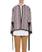 One-button Textured-knit Side-slit Jacket With Ribbon Trim