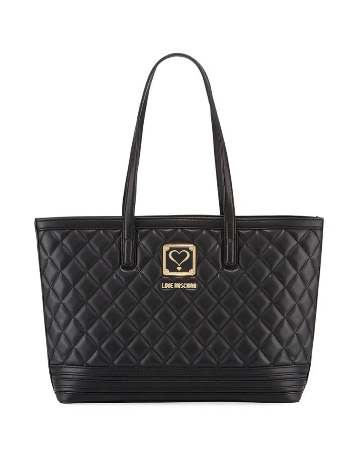 Napa Quilted Faux Satchel Bag, Black