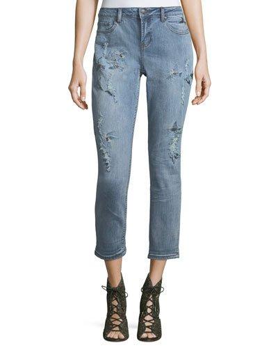 Mattie Embroidered Cropped Boyfriend Jeans