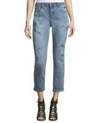 Mattie Embroidered Cropped Boyfriend Jeans