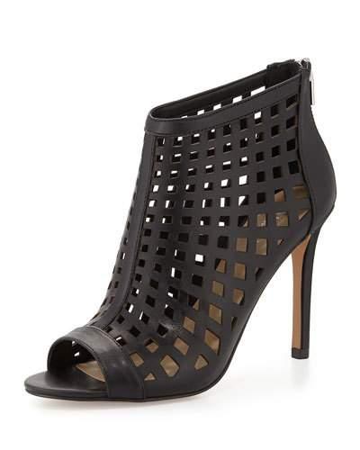 Infusion Caged Leather Bootie, Black