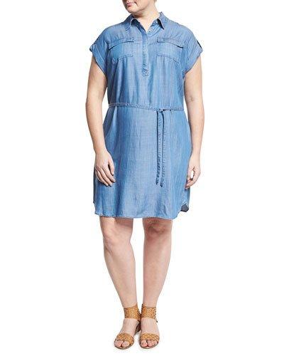 Short-sleeve Tencel Chambray Shirtdress, Multi,